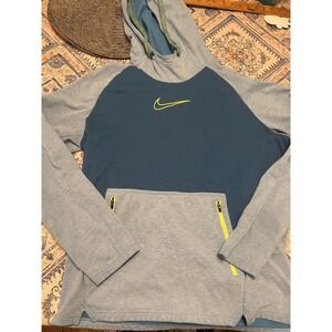 Nike Mens Therma-FIT Hoodie Blue Colorblock Raglan Sweatshirt Large CU5737-462